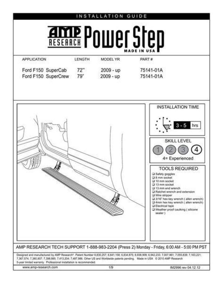 How far do Amp power steps drop?