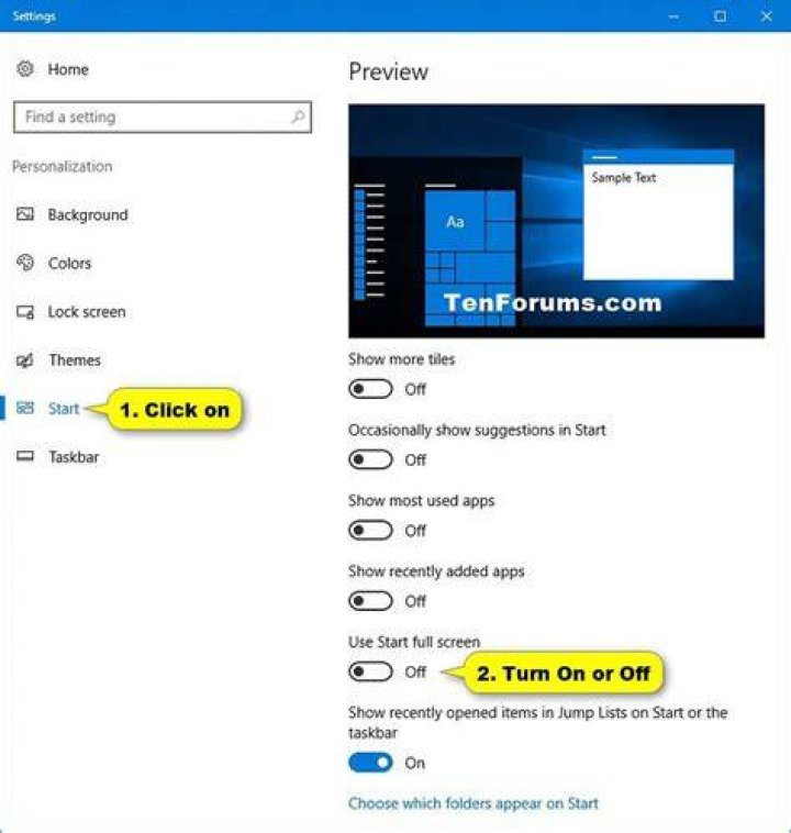 How to turn on or off full screen Start menu?